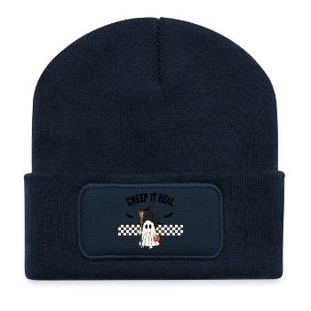 Cute Ghost Girl Halloween Design - Recycled Patch Beanie - french navy - Front