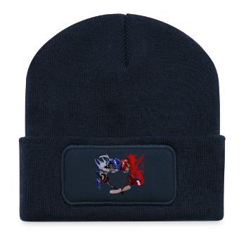 Duel de hockey sur glace Bleu Rouge - Beanie recyclé à patch - bleu marine - Devant