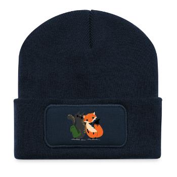 Le chat et le renard - Beanie recyclé à patch - bleu marine - Devant