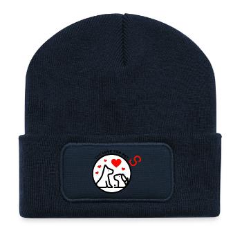 Chien Amour Cercle Silhouette - Beanie recyclé à patch - bleu marine - Devant