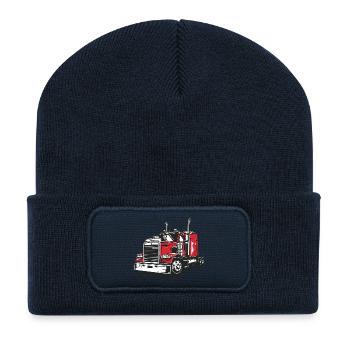 Illustration de la ligne de camion rouge - Beanie recyclé à patch - bleu marine - Devant