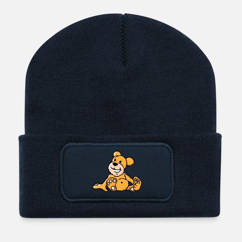 Cheerful cartoon bear sitting - Recycled Patch Beanie - french navy