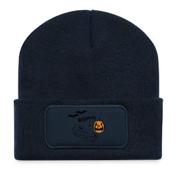 Silhouette de citrouille d’Halloween - Beanie recyclé à patch - bleu marine - Devant