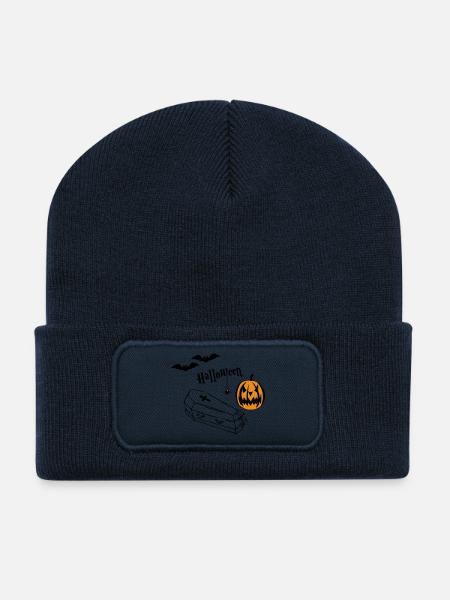 Silhouette de citrouille d’Halloween - Beanie recyclé à patch - bleu marine