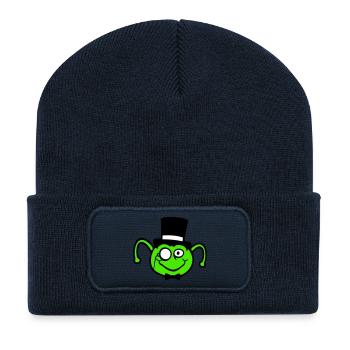 Mr. Raupe Zylinder Monokel Fliege Gentleman reich - Recycelte Patch Beanie - French Navy - Vorne