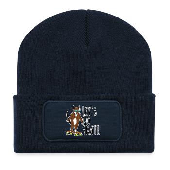 Cool Cat - Let's Go SKATE Longboard Katze - Recycelte Patch Beanie - French Navy - Vorne