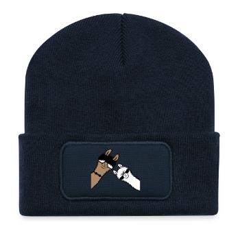 2 Cool Llamas Sunglasses Funny Nerd Friends - Recycled Patch Beanie - french navy - Front