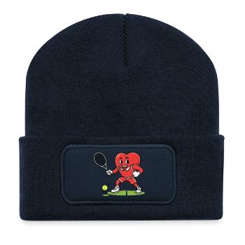 Herzförmiges Tennis-Maskottchen beim Sport - Recycelte Patch Beanie - French Navy - Vorne