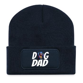 Dackel Hund Papa Aquarell Design Weiner Hund - Recycelte Patch Beanie - French Navy - Vorne