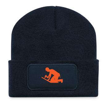 Dachdecker Silhouette Logo - Recycelte Patch Beanie - French Navy - Vorne