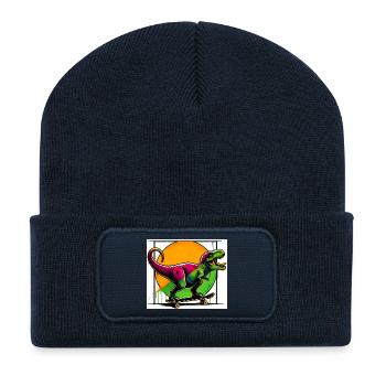Dinosaur on Skateboard - Recycled Patch Beanie - french navy - Front