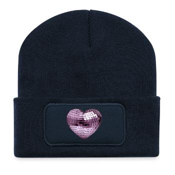 DISCO BALL LOVE #2 - peace & love - Recycled Patch Beanie - french navy - Front