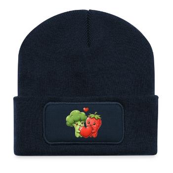 Amour Veggie Kawaii Brocoli Fraise - Beanie recyclé à patch - bleu marine - Devant