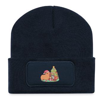 Cute Capybara Chilling Near Christmas Tree - Recycled Patch Beanie - french navy - Front