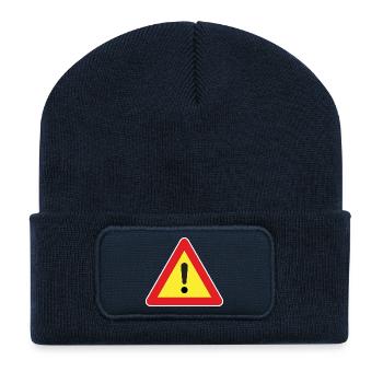 Attention! Attention au signe - Beanie recyclé à patch - bleu marine - Devant