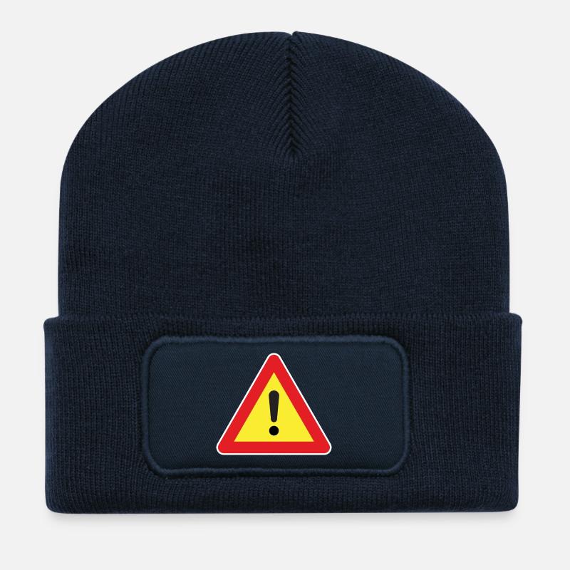 Attention! Attention au signe - Beanie recyclé à patch - bleu marine