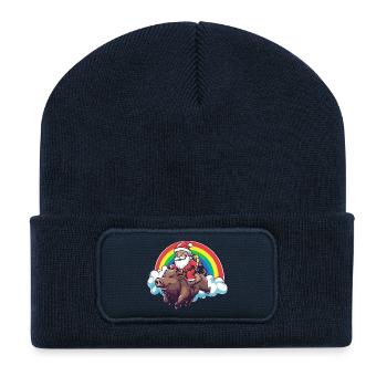 Pig Santa Claus Christmas Wild Boar - Recycled Patch Beanie - french navy - Front