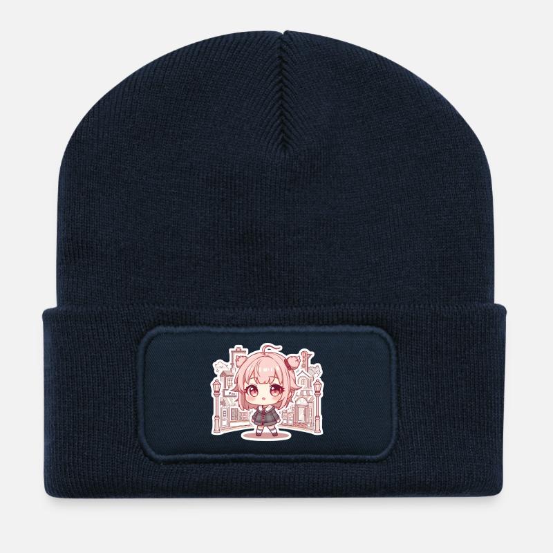 Pastellkawaii Stadtmädchen - Recycelte Patch Beanie - French Navy