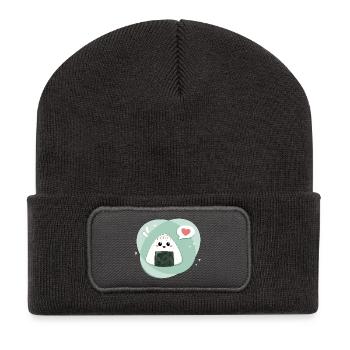 Kawaii onigiri with speech bubble with heart in green - Recycled Patch Beanie - dark grey - Front