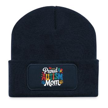 Fière maman autiste - Beanie recyclé à patch - bleu marine - Devant