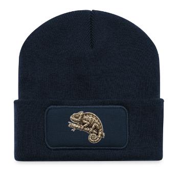 Illustration caméléon dans le style vintage - Beanie recyclé à patch - bleu marine - Devant