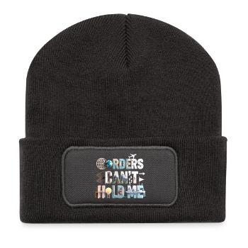 Weltreisender Kollage: Can't Hold Me - Recycelte Patch Beanie - Dunkelgrau - Vorne