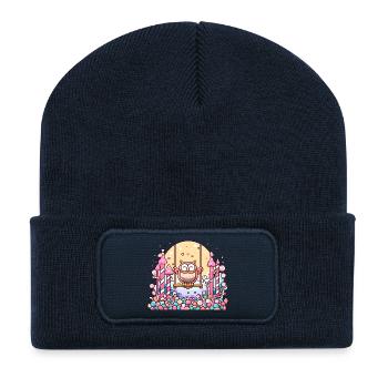 Zuckersüßer Eulen-Swing im Candyland - Recycelte Patch Beanie - French Navy - Vorne