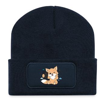 Niedlicher Fuchs macht Selfie – Lustiges Motiv - Recycelte Patch Beanie - French Navy - Vorne