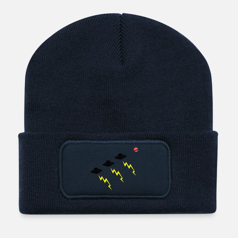 UFO Invasion Lightning Attack Alien Vector - Recycled Patch Beanie - french navy