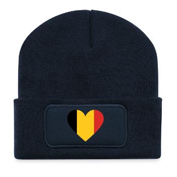 Cœur tricolore jaune et rouge - Beanie recyclé à patch - bleu marine - Devant