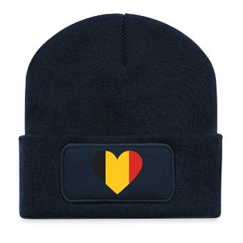 Humour,Belge, belgique, drapeau, frite, frites - Beanie recyclé à patch - bleu marine - Devant