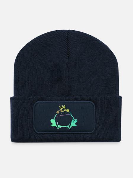 Frog King and Neon Crown - Recycled Patch Beanie - french navy