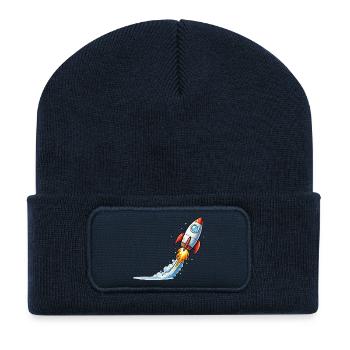 Raketenstart Cartoon-Design - Recycelte Patch Beanie - French Navy - Vorne
