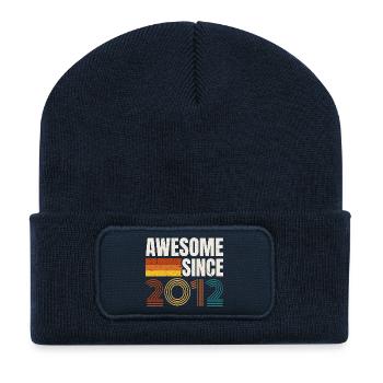 Awesome Since 2012 Retro Vintage Birthday - Recycled Patch Beanie - french navy - Front