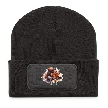 Art aquarelle au chocolat - Beanie recyclé à patch - charbon - Devant