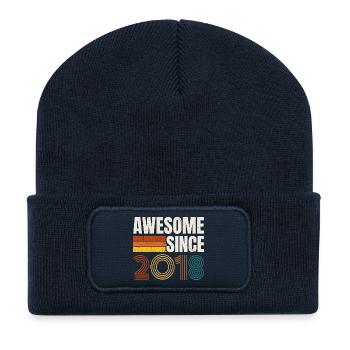 Awesome Since 2018 Retro Vintage Birthday - Recycled Patch Beanie - french navy - Front