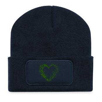Grünes Blumenherz Florale Silhouette - Recycelte Patch Beanie - French Navy - Vorne