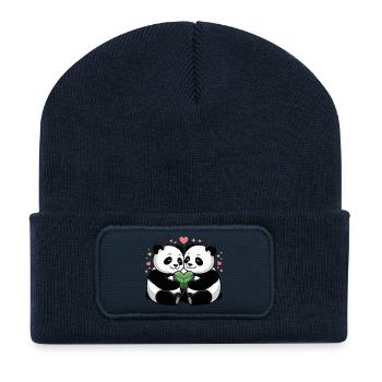Panda couples in love - Recycled Patch Beanie - french navy - Front