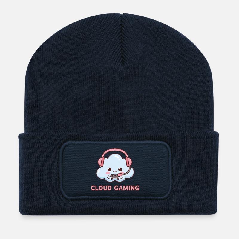 Cloud-Gaming | Niedliche Kawaii Gamer Cloud - Recycelte Patch Beanie - French Navy