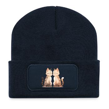 Katzenkuss Zweisamkeit - Recycelte Patch Beanie - French Navy - Vorne