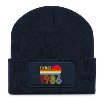 40e anniversaire de Vintage 1986 - Beanie recyclé à patch - bleu marine - Devant