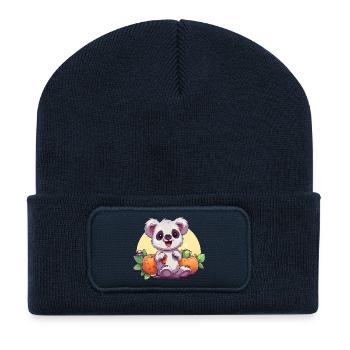 Kuschelk Panda Herbst Kürbisse - Recycelte Patch Beanie - French Navy - Vorne