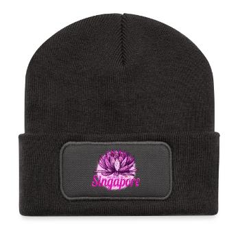Souvenir rétro Lotus vintage de vacances de l’île de Singapour - Beanie recyclé à patch - charbon - Devant