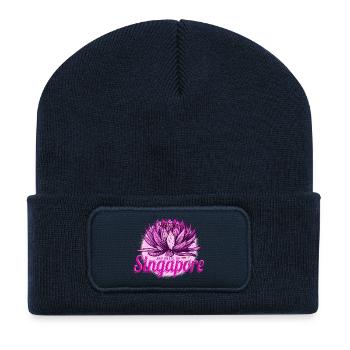 Souvenir rétro Lotus vintage de vacances de l’île de Singapour - Beanie recyclé à patch - bleu marine - Devant