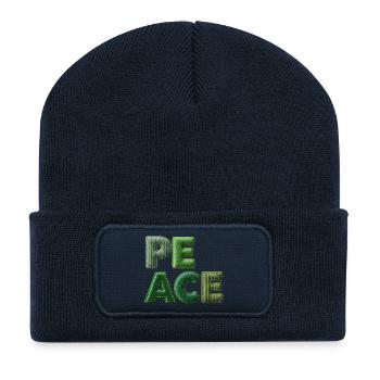 Peace Patchwork Green Nature Lettering - Recycled Patch Beanie - french navy - Front