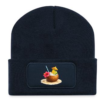 Tropical cocktail in the coconut on the beach - Recycled Patch Beanie - french navy - Front