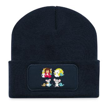 Cute_birdie_and_her_friends - Recycled Patch Beanie - french navy - Front