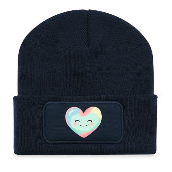 Pastellherz Lächelnd Regenbogen - Recycelte Patch Beanie - French Navy - Vorne