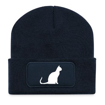Katze Silhouette Minimal Design Cat Lover - Recycled Patch Beanie - french navy - Front