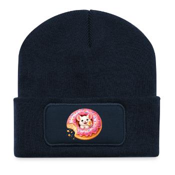 Niedliche Maus im Donut Illustration mit Biss  - Recycelte Patch Beanie - French Navy - Vorne